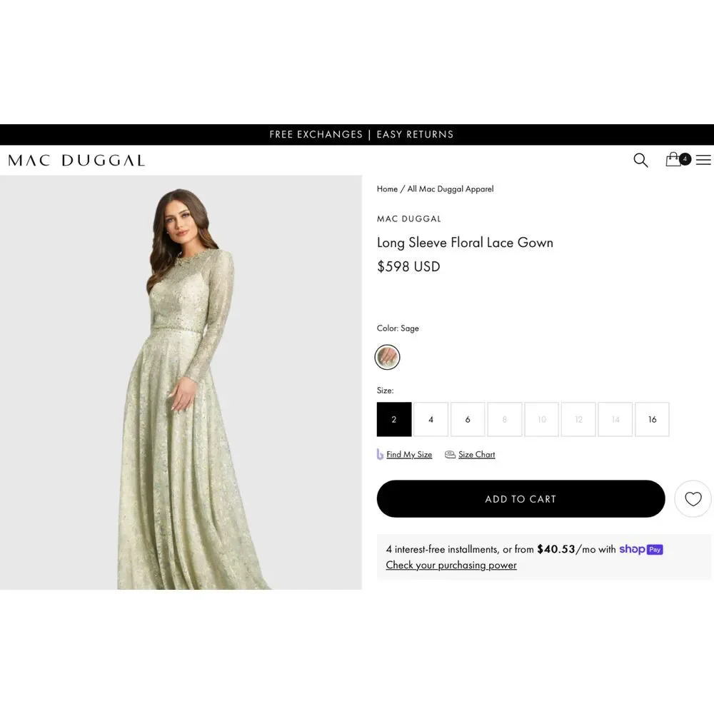 NWD Mac Duggal [ 2 ] 491881 Jeweled Long Sleeve Floral Lace Gown Sage Gold Q1023